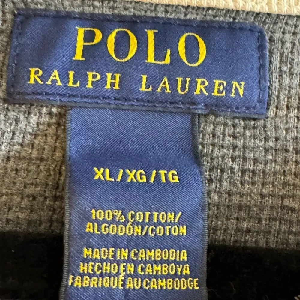 Polo Ralph Lauren Shirt Mens Size XL Waffle Crew‎ Neck Cotton Gray Pony fleece